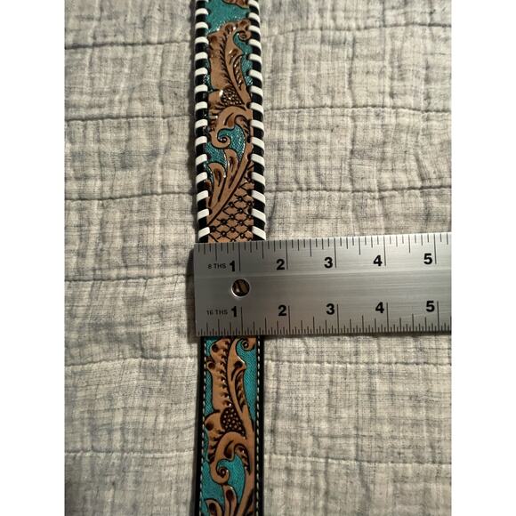 Myra Bag Leather Purse Strap Turquoise Brown Cowgirl | Tooled Western Style - Picture 3 of 6
